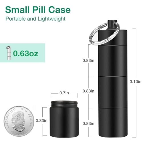 Opret 2 Pack Keychain Pill Holder, 3 Compartments Metal Small Pill Case, Waterproof Portable Travel Pill Box, Pill Container for Purse, Matte Black & Silver - Image 2