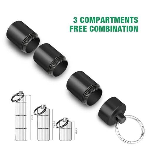 Opret 2 Pack Keychain Pill Holder, 3 Compartments Metal Small Pill Case, Waterproof Portable Travel Pill Box, Pill Container for Purse, Matte Black & Silver - Image 5