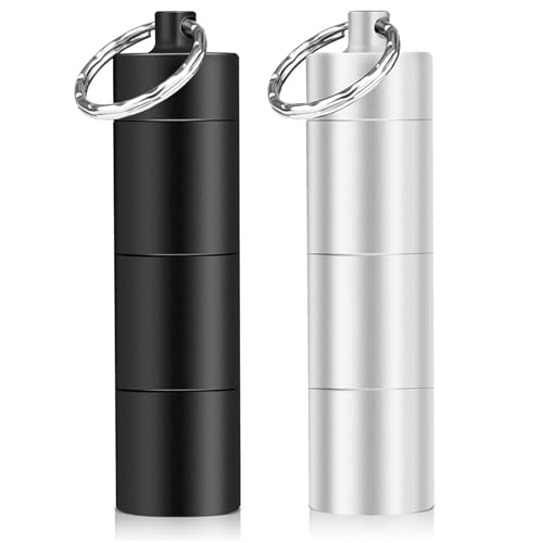 Opret 2 Pack Keychain Pill Holder, 3 Compartments Metal Small Pill Case, Waterproof Portable Travel Pill Box, Pill Container for Purse, Matte Black & Silver - Image 1