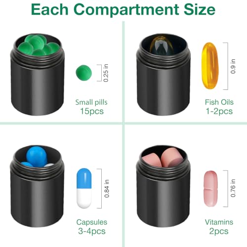 Opret 2 Pack Keychain Pill Holder, 3 Compartments Metal Small Pill Case, Waterproof Portable Travel Pill Box, Pill Container for Purse, Matte Black & Silver - Image 4
