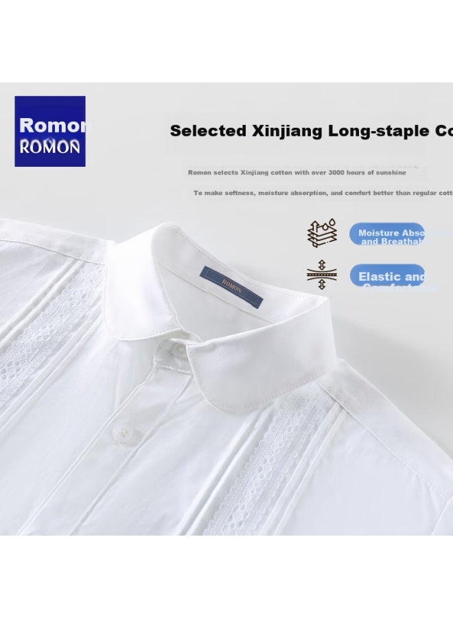 Romon Girls' Short Sleeve White Shirt With Lace Trim Campus Clothing Student Performance Costume Children'S Short Sleeve Shirt White 160 - Image 5