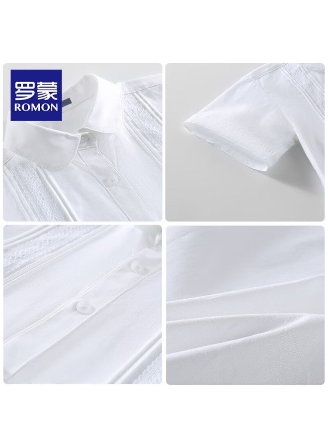 Romon Girls' Short Sleeve White Shirt With Lace Trim Campus Clothing Student Performance Costume Children'S Short Sleeve Shirt White 160 - Image 4