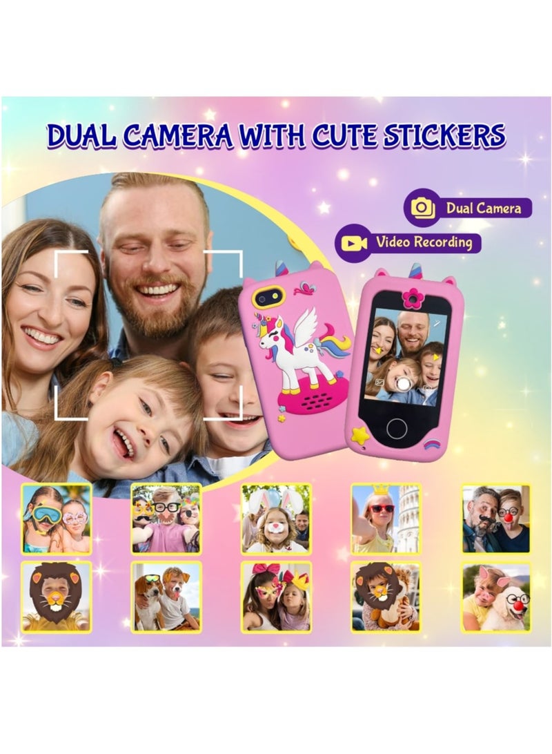 ESSEN Kids Smart Phone Toys for Girls Ages 3-8 Toddler Play Travel Toys with Dual Camera Educational Learning Games Puzzles MP3 Music Player Birthday Gifts for Kids Girls 3 4 5 6 7 8 Year Old - Image 3