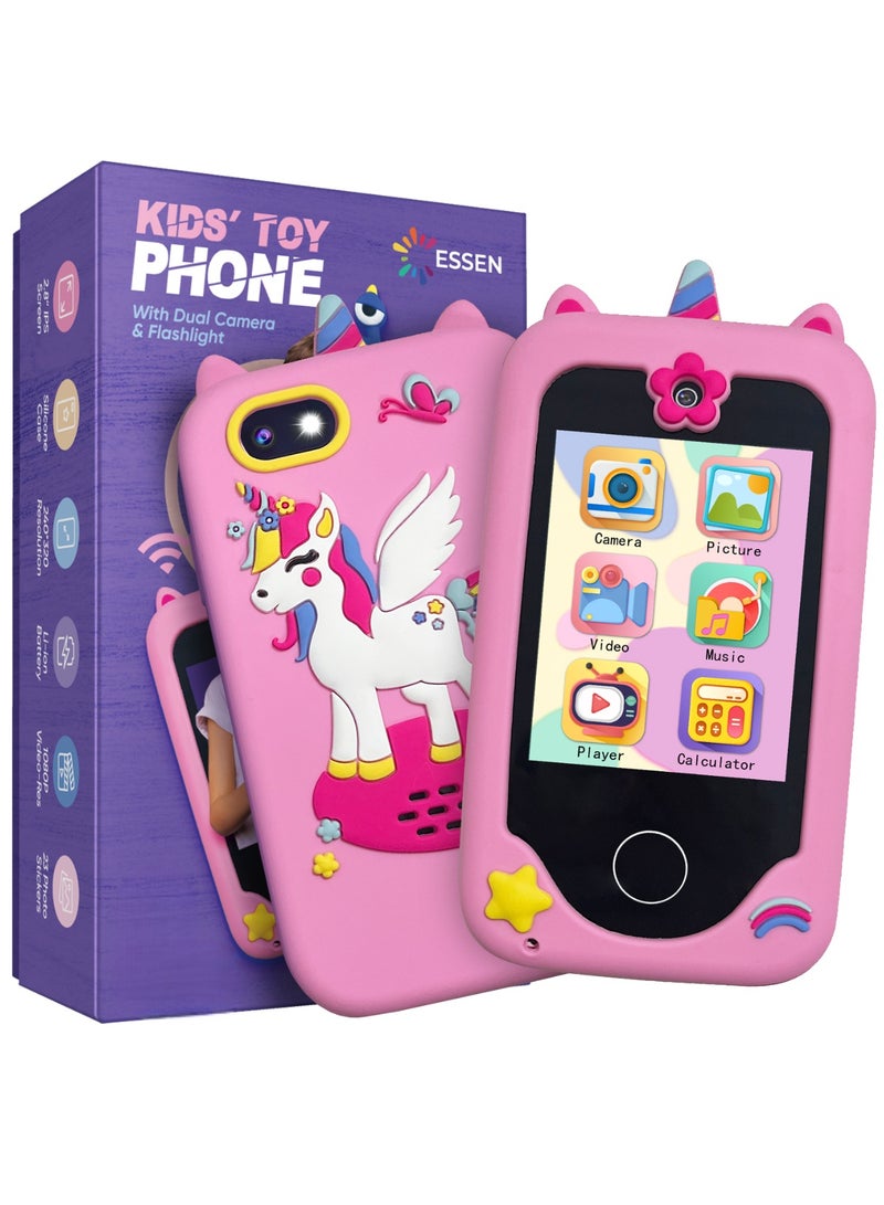 ESSEN Kids Smart Phone Toys for Girls Ages 3-8 Toddler Play Travel Toys with Dual Camera Educational Learning Games Puzzles MP3 Music Player Birthday Gifts for Kids Girls 3 4 5 6 7 8 Year Old - Image 1