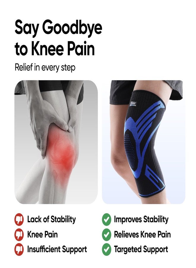 فريدو دعامة الركبة فريدو أكتيف للرجال والنساء | دعامة لتخفيف آلام الركبة | مضادة للتعرق ومريحة | دعامة ضغط للركبة لدعم المفاصل، مناسبة للرياضة، والتمارين الرياضية، والتعافي من الإصابات (زوج واحد) أزرق، مقاس XL - Image 3