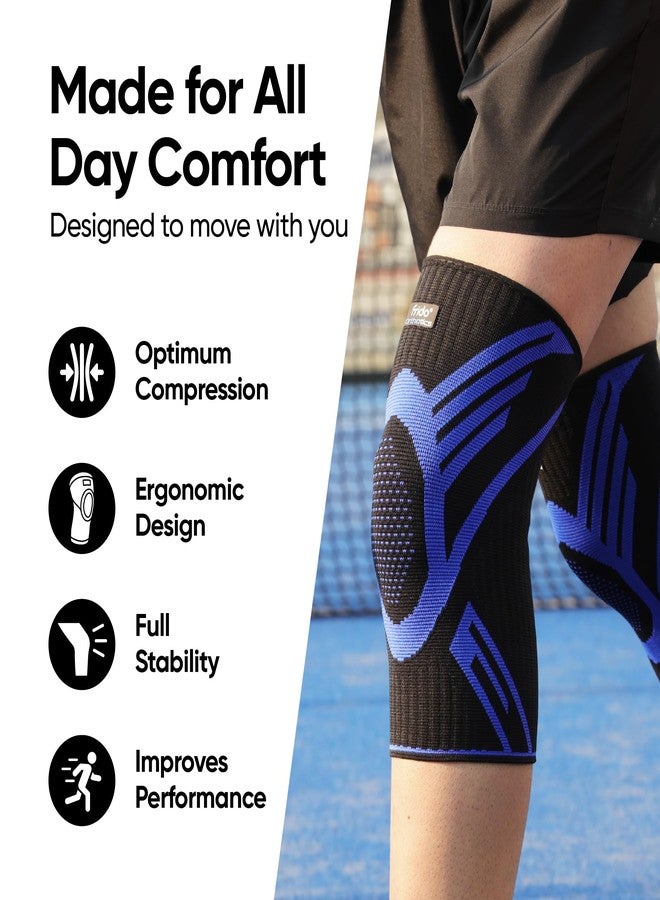 فريدو دعامة الركبة فريدو أكتيف للرجال والنساء | دعامة لتخفيف آلام الركبة | مضادة للتعرق ومريحة | دعامة ضغط للركبة لدعم المفاصل، مناسبة للرياضة، والتمارين الرياضية، والتعافي من الإصابات (زوج واحد) أزرق، مقاس XL - Image 4