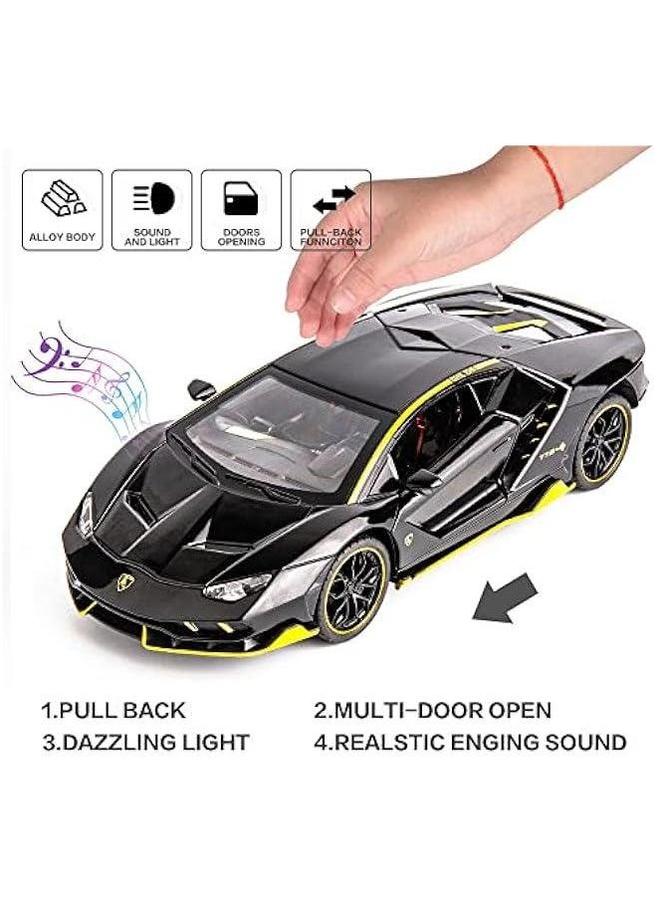 Loquat Model Car Compatible for 1/24 Scale LP770 Alloy Diecast Vehicles Pull Back Toy with Light and Sound Kids Boys Gift(Black) - Image 3