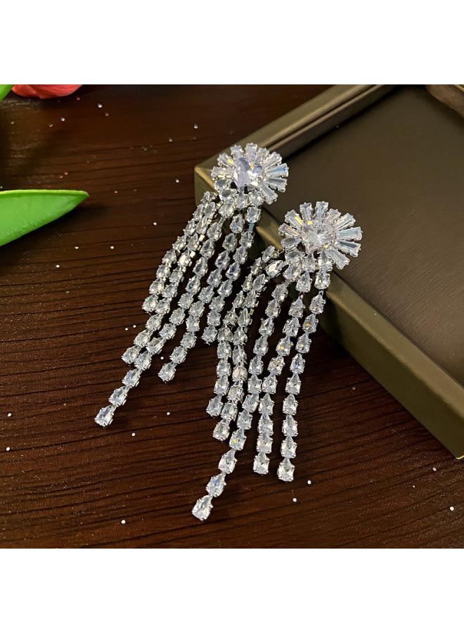 S925 Silver Needle Zircon Inlaid Earrings French Style Light Luxury Court Style Retro Elegant Temperament Drop-shaped Pearl Earrings