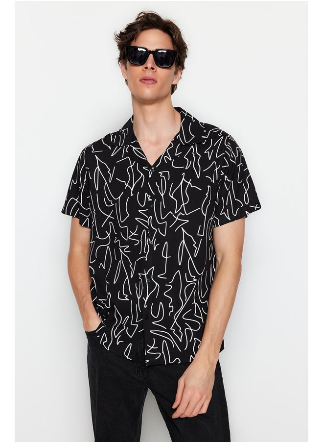 trendyol - Black Regular Fit Wide Collar Short Sleeve Flowy Geometric Summer Shirt TMNSS20GO0577 - Image 1