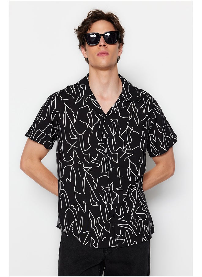 trendyol - Black Regular Fit Wide Collar Short Sleeve Flowy Geometric Summer Shirt TMNSS20GO0577 - Image 1