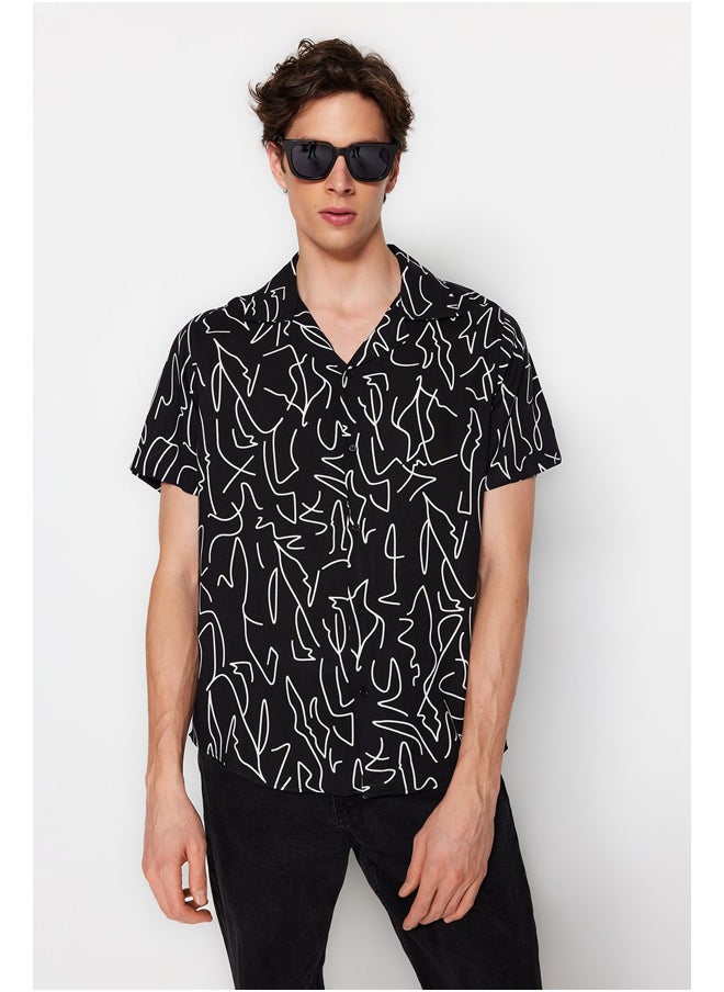 trendyol - Black Regular Fit Wide Collar Short Sleeve Flowy Geometric Summer Shirt TMNSS20GO0577 - Image 1