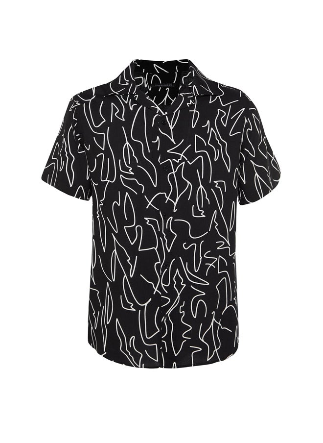 trendyol - Black Regular Fit Wide Collar Short Sleeve Flowy Geometric Summer Shirt TMNSS20GO0577 - Image 1