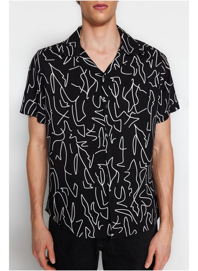 trendyol - Black Regular Fit Wide Collar Short Sleeve Flowy Geometric Summer Shirt TMNSS20GO0577 - Image 1