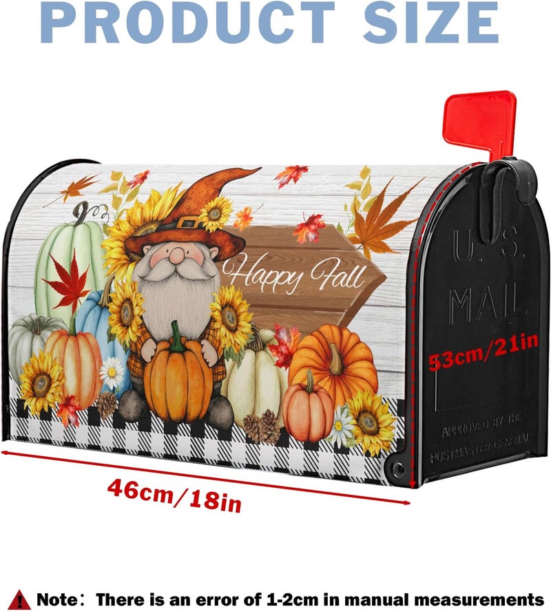 Farg Autumn Fall Thanksgiving Mailbox Covers Gnome Pumpkin Harvest Maple Leaves Mailbox Post Cover Letter Box for Garden Standard Size 21x18 in for Yard Home Decor - Image 4