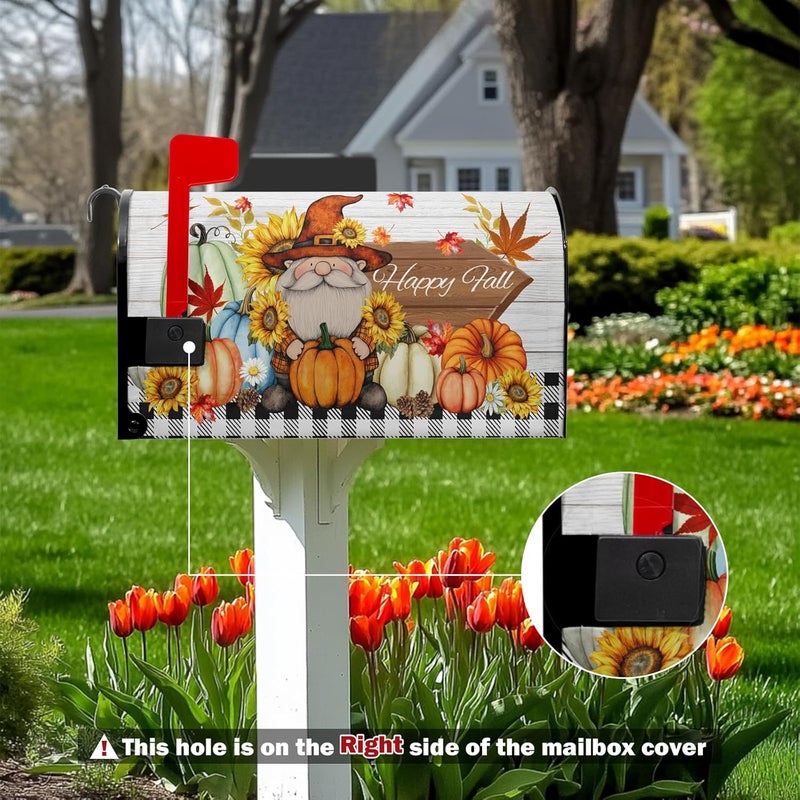 Farg Autumn Fall Thanksgiving Mailbox Covers Gnome Pumpkin Harvest Maple Leaves Mailbox Post Cover Letter Box for Garden Standard Size 21x18 in for Yard Home Decor - Image 2