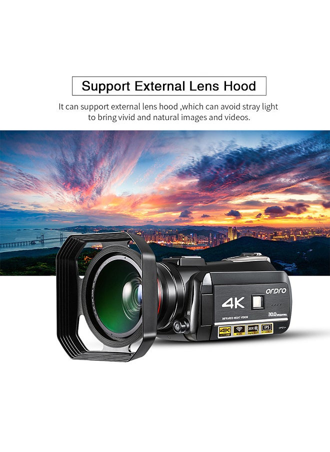 ORDRO - AC3 4K WiFi Digital Video Camera Camcorder DV Recorder 30MP 30X Zoom IR Night Vision 3.0 Inch IPS LCD Touchscreen - Image 1