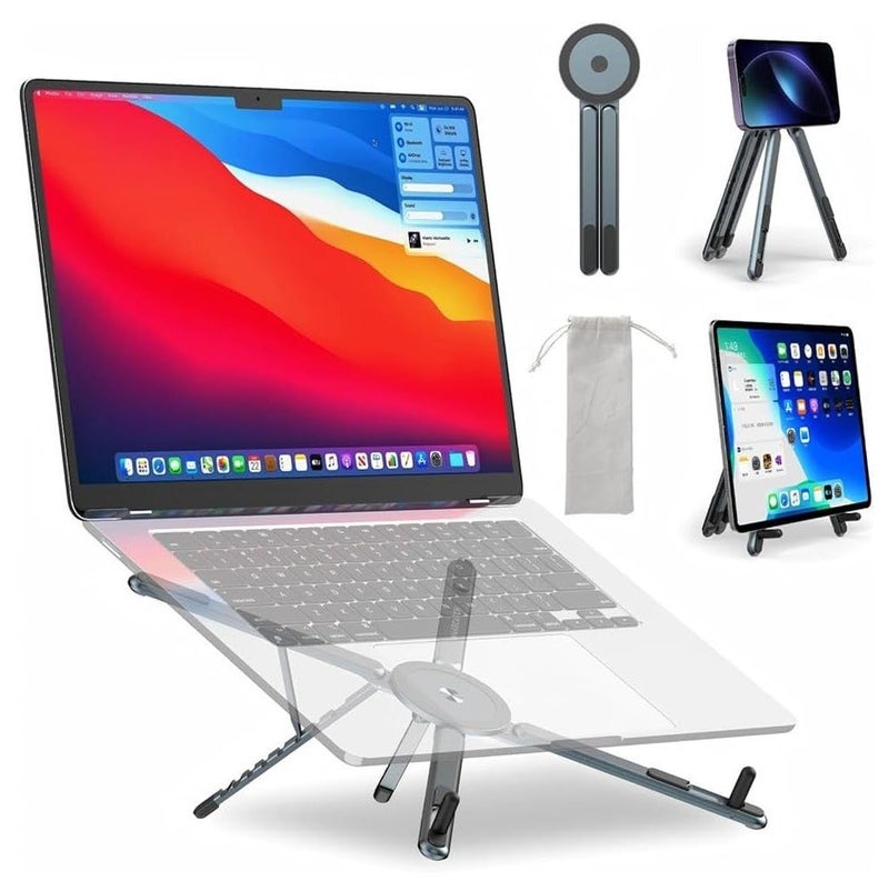 O2. 3-in-1 Foldable Aluminum Laptop Stand, Portable Adjustable Laptop Tablet and Phone Holder, Multi-Angle Desktop Riser with Compact Travel Design, Anti-Slip Pads and Space-Saving Support for Work, Study and Home Office - Image 3