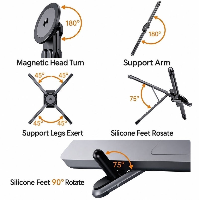 O2. 3-in-1 Foldable Aluminum Laptop Stand, Portable Adjustable Laptop Tablet and Phone Holder, Multi-Angle Desktop Riser with Compact Travel Design, Anti-Slip Pads and Space-Saving Support for Work, Study and Home Office - Image 5