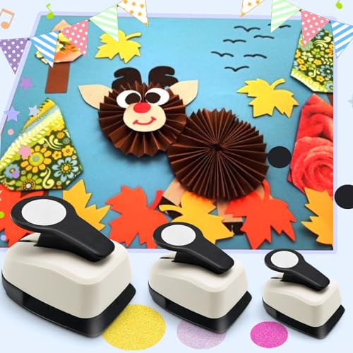 HKKYO Circle Punch, Circle Hole Punch, Paper Hole Puncher, 3 PCS CirclePunch Set, 1 inch Hole PunchCircle, 5/8'' CirclePaper Punchers, 3/8'' Craft Punches, HolePuncher for Crafts, Shape Punches - Image 3
