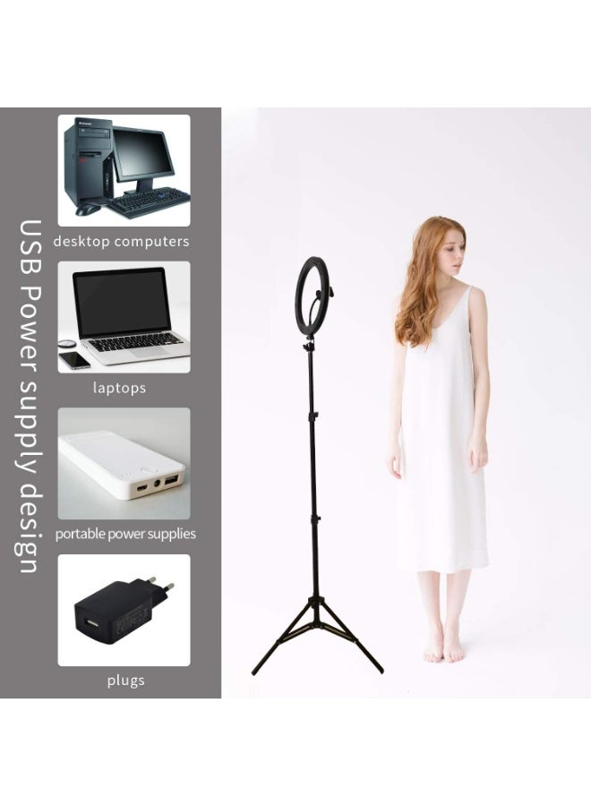 10-Inch Ring Light with Tripod Stand – 3 Color Styles, 3 Color Modes, 8 Brightness Levels, USB Powered LED Selfie Ring Light with Phone Holder – Black - Image 4