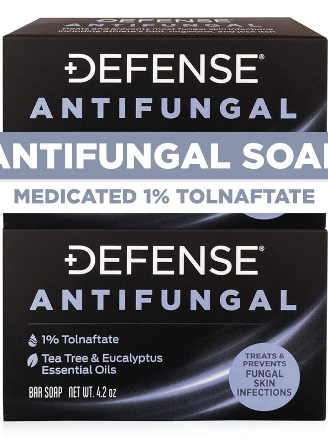 Defense Soap بار مضاد للفطريات 2-pack | علاج مضاد للفطريات للعدوى الفطرية في منطقة الفخذ، السعفة، قدم الرياضي والعدوى الفطرية الجلدية (باران، بدون علبة) - Image 1