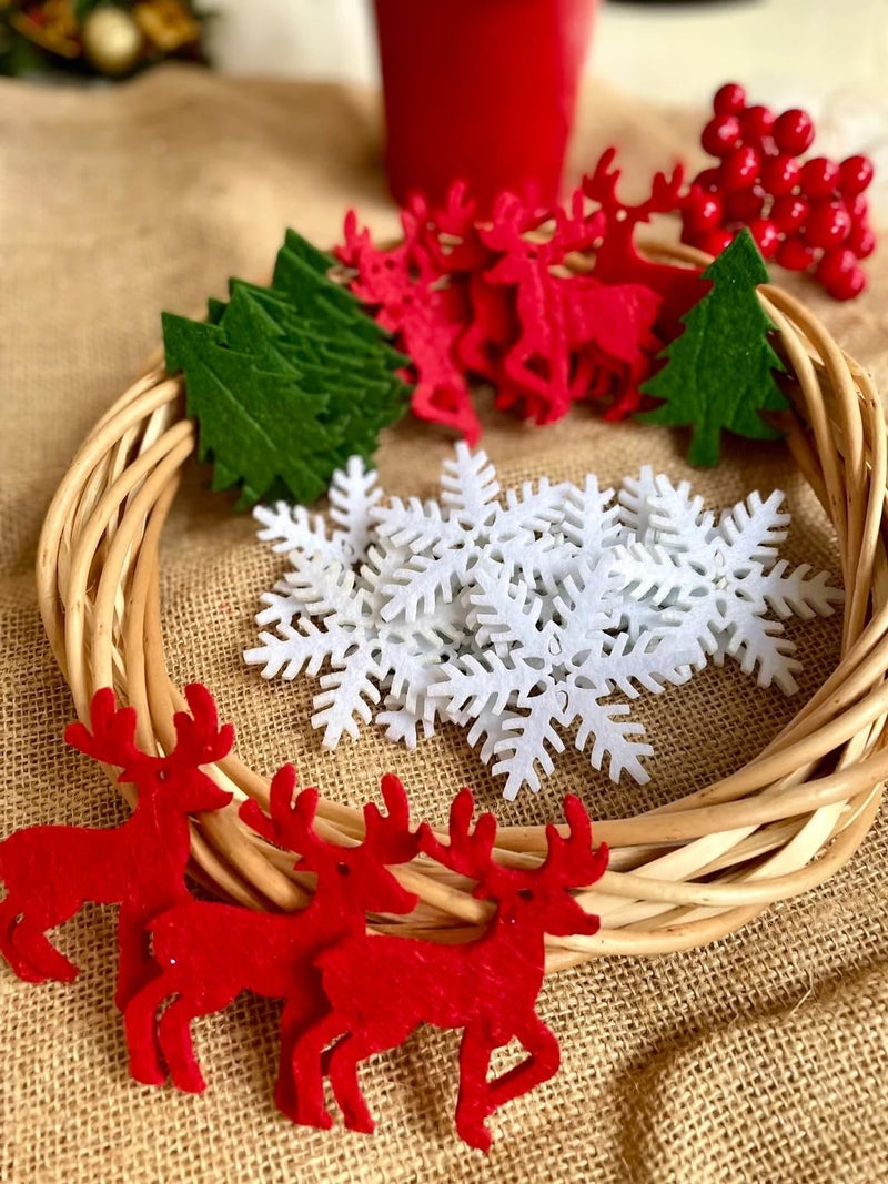 Curious Button Set of 20 pcs Laser cut felt tree, deer and snowflakes is an excellent set of handmade, suitable for creative imagination, cards, diaries, gift wrapping, Christmas Decoration, New Year Decoration - Image 1