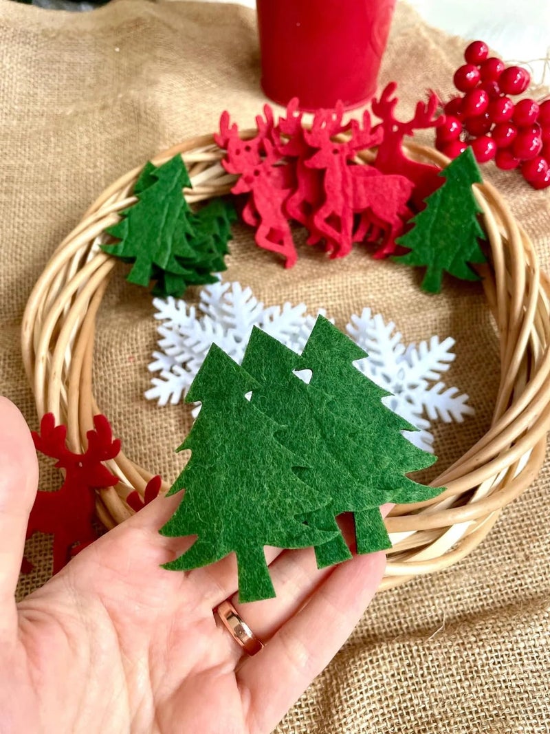Curious Button Set of 20 pcs Laser cut felt tree, deer and snowflakes is an excellent set of handmade, suitable for creative imagination, cards, diaries, gift wrapping, Christmas Decoration, New Year Decoration - Image 2