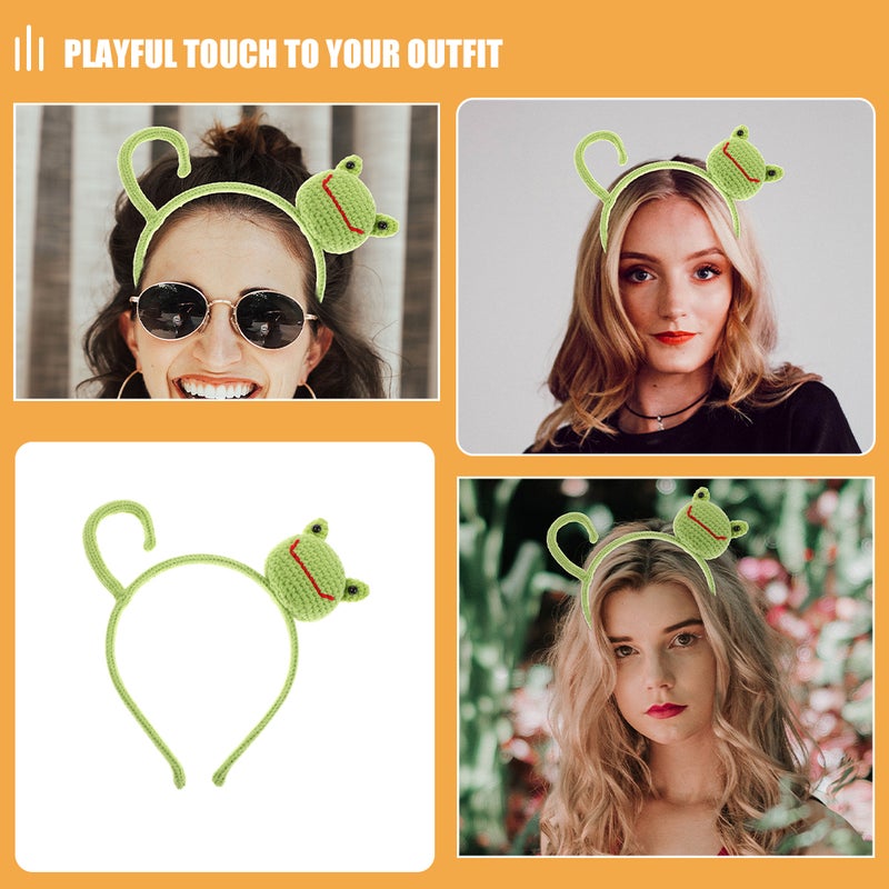 4 pcs DIY Handmade Knitted Frog Cartoon Headband Cute Animal Hair Accessory for Women Suitable for Makeup Skincare Spa and Costume Parties - Image 4