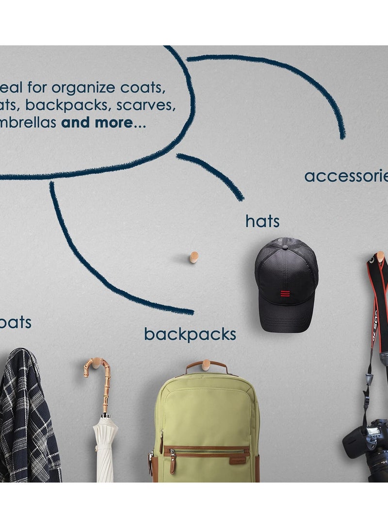 Wooden Wall Hook, 6-Pack Coat Hook Wall Mount Decorative Wooden Hook Coat and Hat Hanger Bath Towel Hook for Hanging Coat Hats and Bags, with Screws (Beech) - Image 3