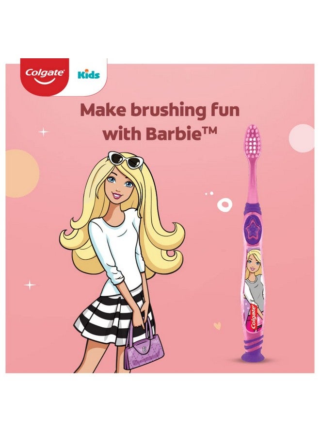 كولجيت فرشاة أسنان كولجيت باربي للأطفال من عمر 5 سنوات فما فوق، عبوة من 3 قطع، شعيرات فائقة النعومة مع منظف للسان - Image 2
