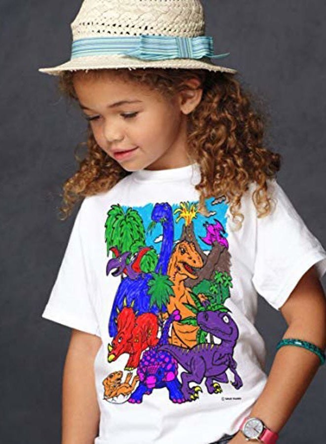 Splat Planet Dinosaur T-Shirt with 10 Non-Toxic Washable Magic Pens - Color Your Own, Color-in and Wash Out T-Shirt (5-6 Years) White - Image 3