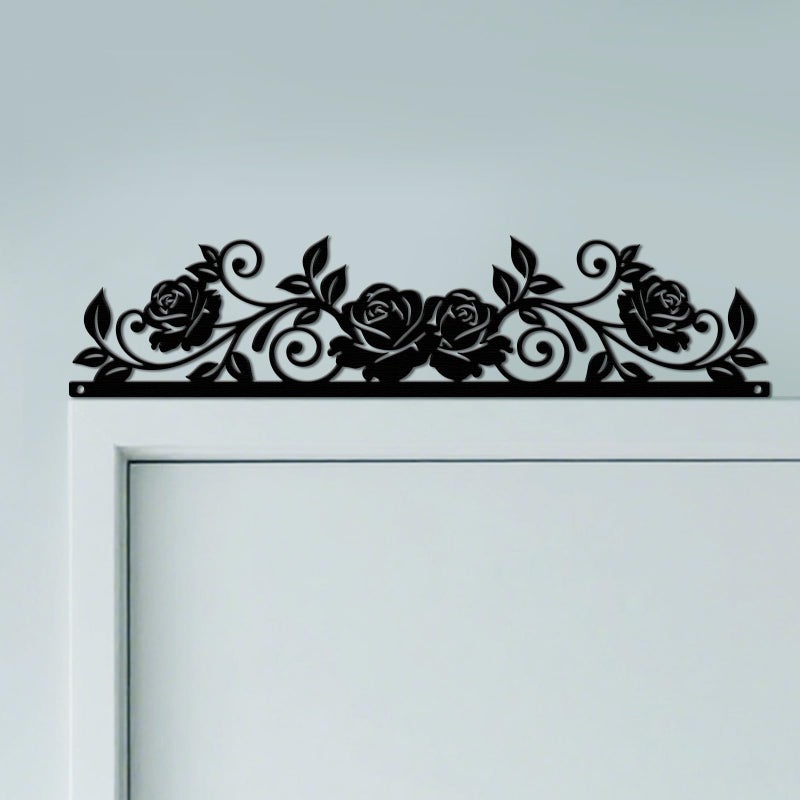 CUTHOLLOW Vintage Rose Door Topper Sign Wall Art Decor, 11.8"x2.7" Metal Unique Hanging Above Door Frame Corner Accent for Home Living Room Front Door Hallway Bedroom, Best Gift for Housewarming Xmas - Image 1