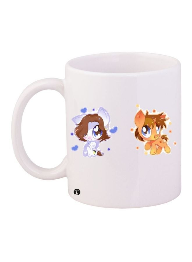 RYN Cartoon Printed Coffee Mug White/Purple/Brown 11ounce