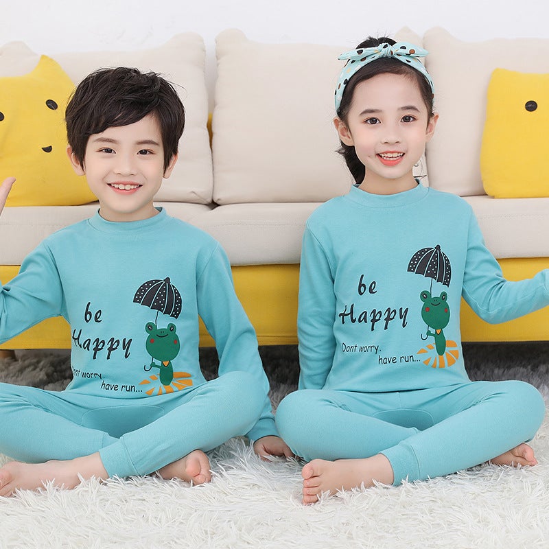 Children'S Children'S Wear Baby'S Mid-Collar Cotton Autumn Pants Children'S Inner Warm Base Shirt Low Collar Home Clothes - Image 1
