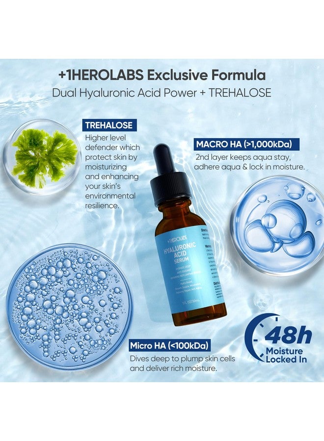 هيرو لابس 1+ سيروم حمض الهيالورونيك للوجه مع فيتامين سي، بي5، إي، ونياسيناميد - ترطيب عميق، مضاد للشيخوخة، ممتلئ، آمن للبشرة الحساسة، خالٍ من العطور، 1 أونصة سائلة - Image 3