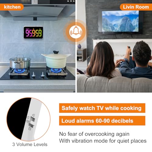 PERSUPER Kitchen Digital Timer, Count Down Up, Rechargeable, Vibration Mode Adjustable Volume and Brightness LED Display, Time Management Cook, Desk, Kids Adults Study Teaching, Kitchen Gadgets - Image 5
