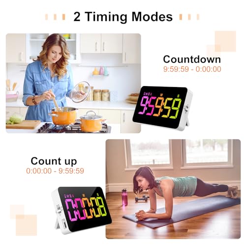 PERSUPER Kitchen Digital Timer, Count Down Up, Rechargeable, Vibration Mode Adjustable Volume and Brightness LED Display, Time Management Cook, Desk, Kids Adults Study Teaching, Kitchen Gadgets - Image 3
