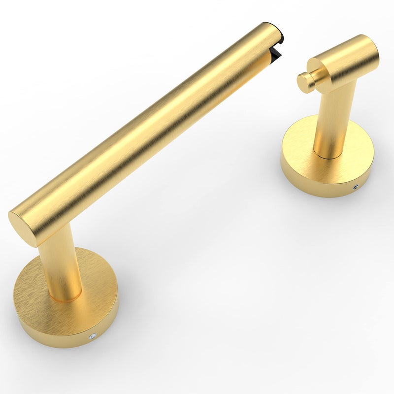 Ruacq Toilet Paper Holder Brushed Gold Double Post Pivoting Round Tissue Holders Roll Holder Hangers Toilet Paper Holders SUS 304 Stainless Steel Modern Wall Mounted