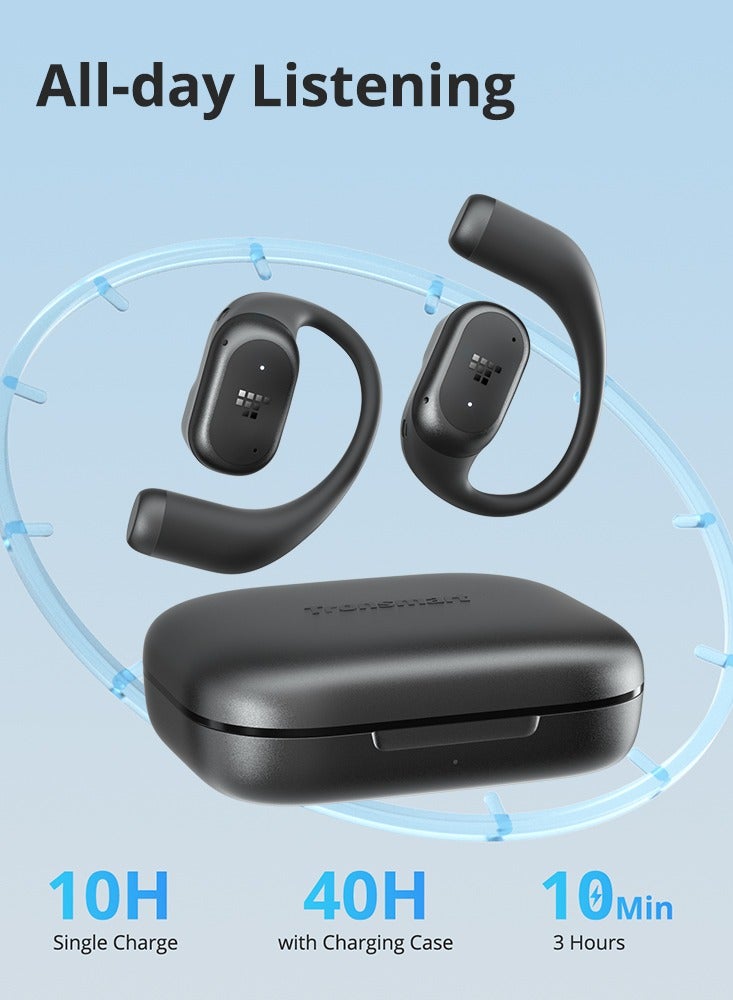 ترونسمارت سماعات ترونسمارت أوبن فلاي ٢ برو - سماعات بلوتوث ٥.٣ مفتوحة الأذن، مزودة بتقنية التوصيل العظمي، وميكروفونات ENC، ومقاومة للماء بمعيار IPX5، وبطارية تدوم ١٦ ساعة، وخفيفة الوزن للرياضة والجري - لون أسود - Image 3