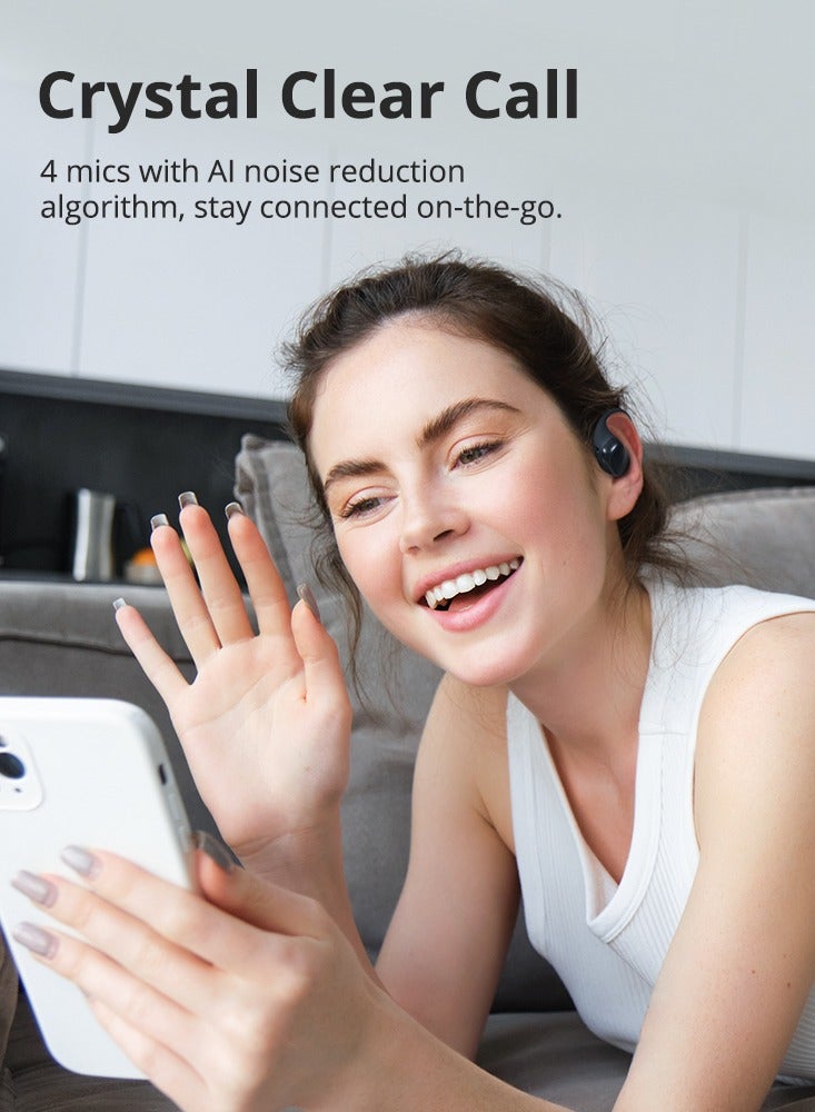 ترونسمارت سماعات ترونسمارت أوبن فلاي ٢ برو - سماعات بلوتوث ٥.٣ مفتوحة الأذن، مزودة بتقنية التوصيل العظمي، وميكروفونات ENC، ومقاومة للماء بمعيار IPX5، وبطارية تدوم ١٦ ساعة، وخفيفة الوزن للرياضة والجري - لون أسود - Image 4