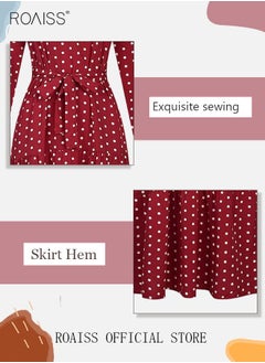 roaiss Women's Long Sleeve Vintage Polka Dot Robe Long Skirt Fashion Belt Large Hem Islamic Muslim Clothing  - Image 5