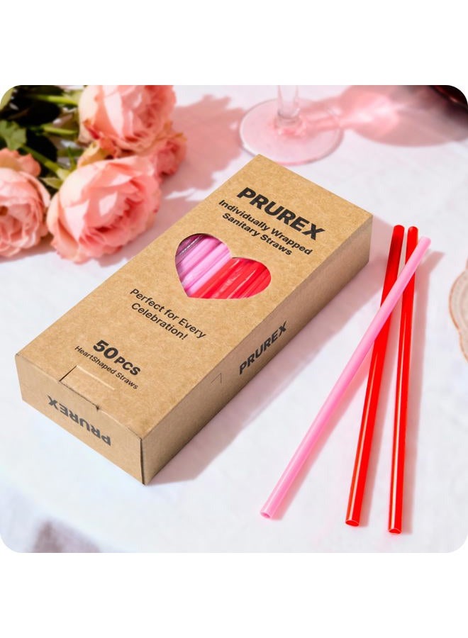 Prurex 50pcs Heart Straws 8mm-Individually Wrapped for Valentine's Gifts, Weddings & Parties ，Romantic Parties(Red/Pink) - Image 2
