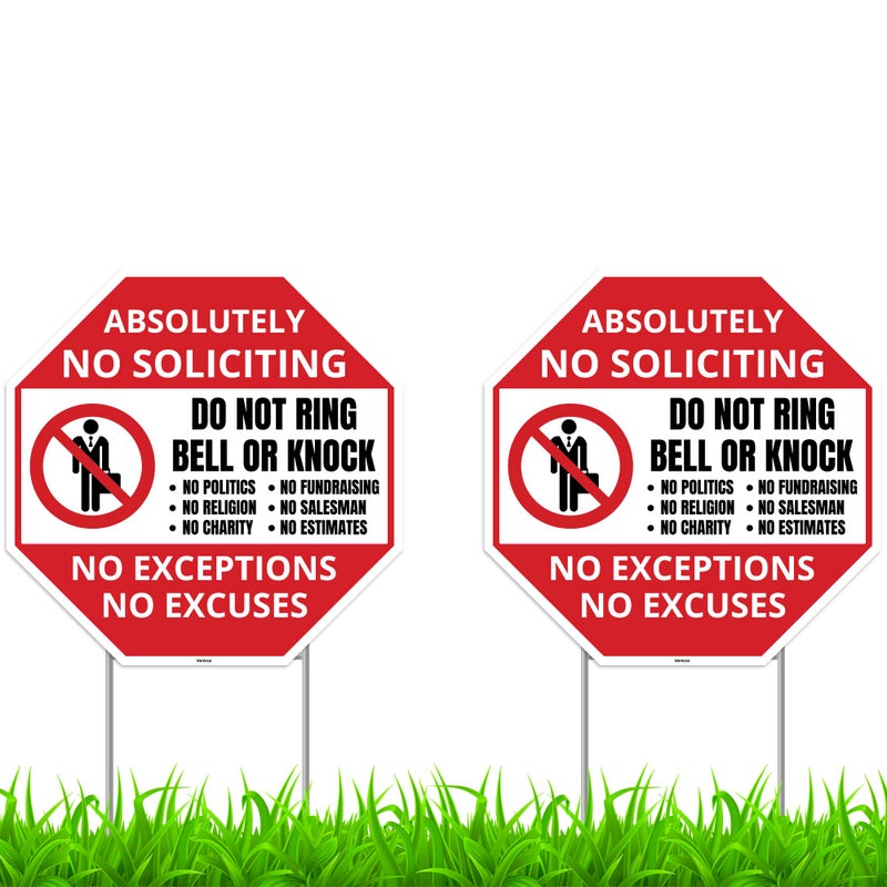 Venicor 2PC No Soliciting Sign with Stake, 12 Inches by 12 Inches - Corrugated Plastic - No Soliciting No Religious No Trespassing Sign for House Yard - Image 1