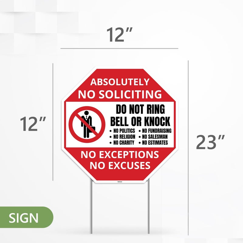 Venicor 2PC No Soliciting Sign with Stake, 12 Inches by 12 Inches - Corrugated Plastic - No Soliciting No Religious No Trespassing Sign for House Yard - Image 3