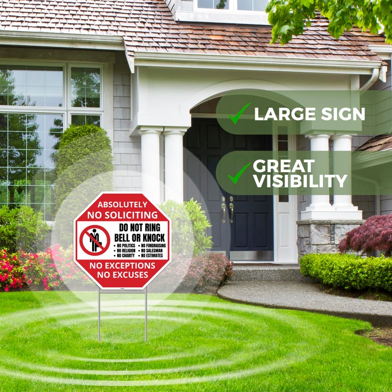 Venicor 2PC No Soliciting Sign with Stake, 12 Inches by 12 Inches - Corrugated Plastic - No Soliciting No Religious No Trespassing Sign for House Yard - Image 4