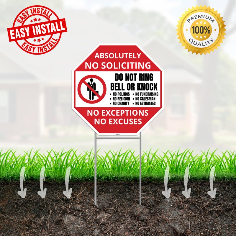 Venicor 2PC No Soliciting Sign with Stake, 12 Inches by 12 Inches - Corrugated Plastic - No Soliciting No Religious No Trespassing Sign for House Yard - Image 5