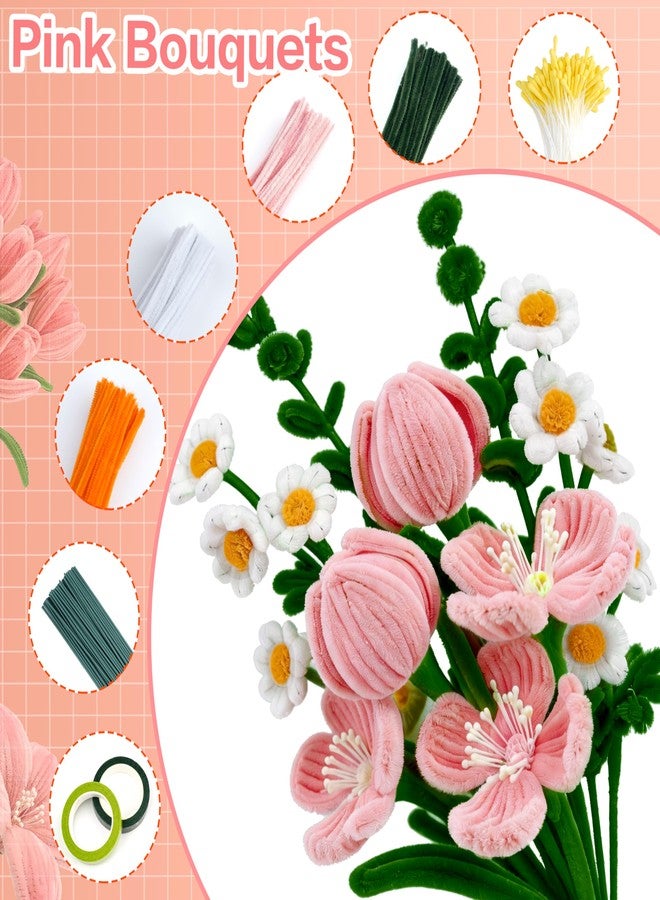 Ayuanb 900 PCS Pipe Cleaners Flowers Kit, Pipe Cleaners Craft with Handle, 14 Colors Chenille Stems with Floral Wires, Stamen, Wrapping Paper & Ribbon, DIY Bouquets and Party Decorations - Image 5