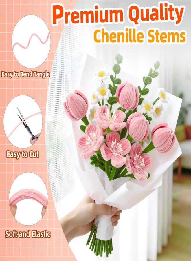 Ayuanb 900 PCS Pipe Cleaners Flowers Kit, Pipe Cleaners Craft with Handle, 14 Colors Chenille Stems with Floral Wires, Stamen, Wrapping Paper & Ribbon, DIY Bouquets and Party Decorations - Image 3