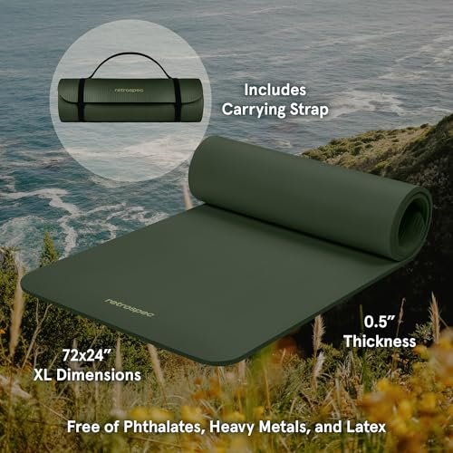 Retrospec Solana Yoga Mat 1/2" Thick w/Nylon Strap for Men & Women - Non Slip Excercise Mat for Yoga, Pilates, Stretching, Floor & Fitness Workouts, Wild Spruce, 4446 - Image 2