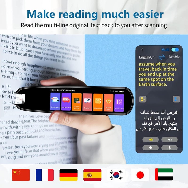 EVCRIERH Translation Pen Scan Reader Pen Text to Speech Device Language Translator Device Support 134 Languages OCR Reader Pen,Photo and Text & Voice Translation Device,Reading Pen (Black) - Image 4